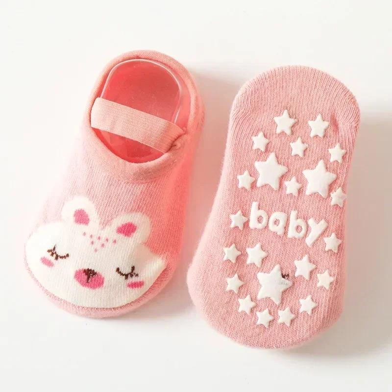 Cartoon Print Newborn Baby Socks Non Slip Cotton Toddler Floor Sock with Rubber Soles Casual Home Sock for 0-3 Years Old