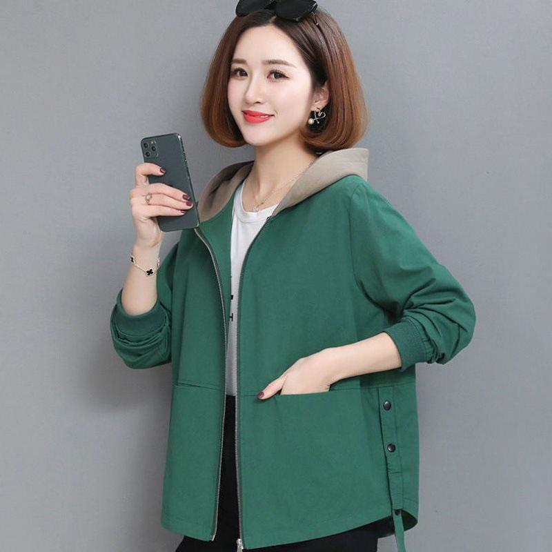 Loose Jacket Women Casual Pocket Long Sleeve Windbreaker Women Zipper Up Hooded Coats Ladies Spring Autumn Plus Size