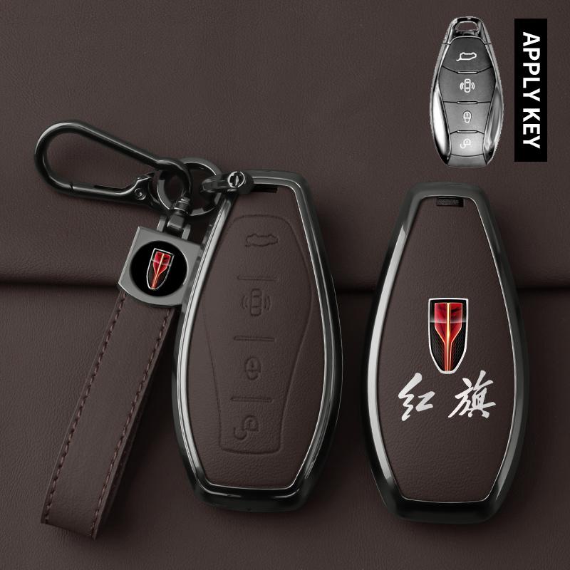For Hongqi Keychain H5 Hs5 H6 H9 Hq9 Hs3 Car Remote Key Cover Zinc Alloy Leather All-Inclusive Protect Case Keychain Accessories