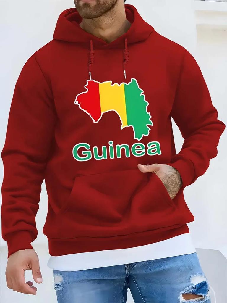 Men Guinea Flag Map Hoodie Black Oversized Patriotic African Country Graphic Pullover Streetwear Sweatshirt Autumn Winter