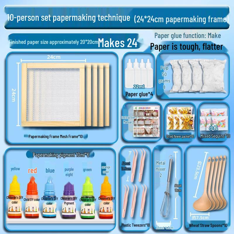 DIY Ancient Papermaking Kit for Kids: Educational Flower & Plant Pulp with Wooden Frame Screen Tools