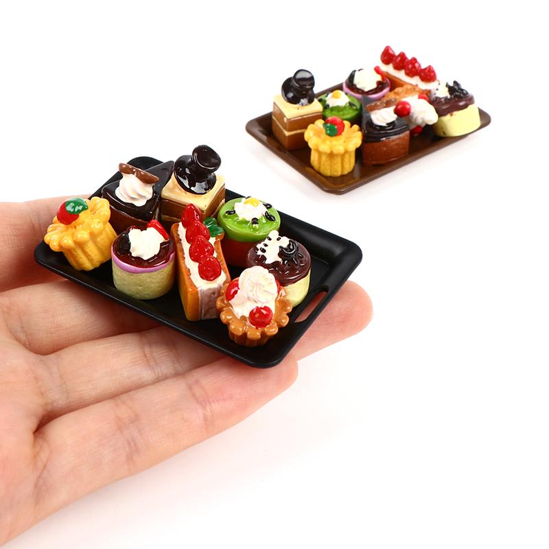 1/12 Dollhouse Miniature 1Tray+8 Cakes Model Kitchen Toys