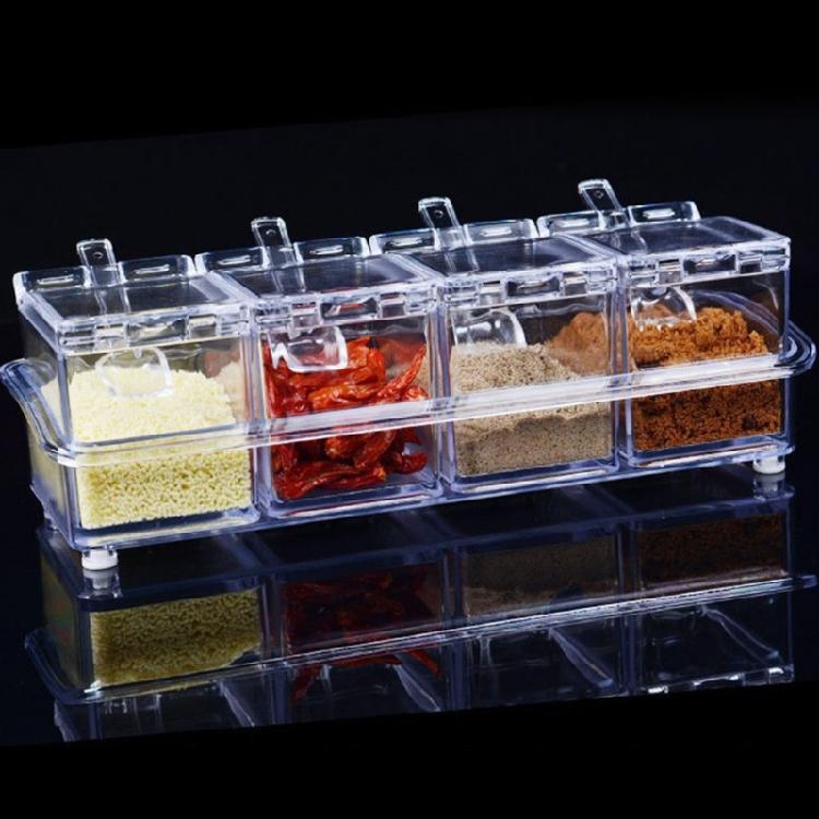 Hygienic 4 Unit Kitchen Case with Sealed Lid and Built In Scoops Delicate Box for Flour Sugar and Coffee Additives