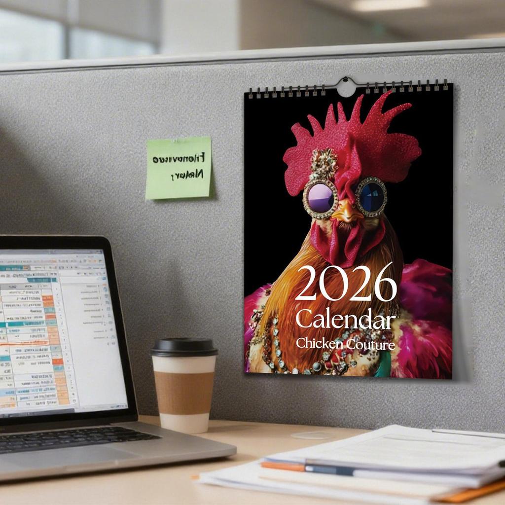 2026 Hen-Themed Wall Calendar 12 Month Natural Style Funny Decor for Home Office Unique Gift for Bedroom Classroom Dorm Hotel