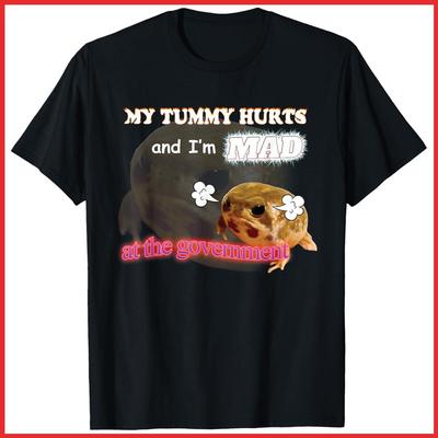 My Tummy Hurts And I'm MAD At The Government Meme Black Cotton T-Shirt Unisex T-Shirt
