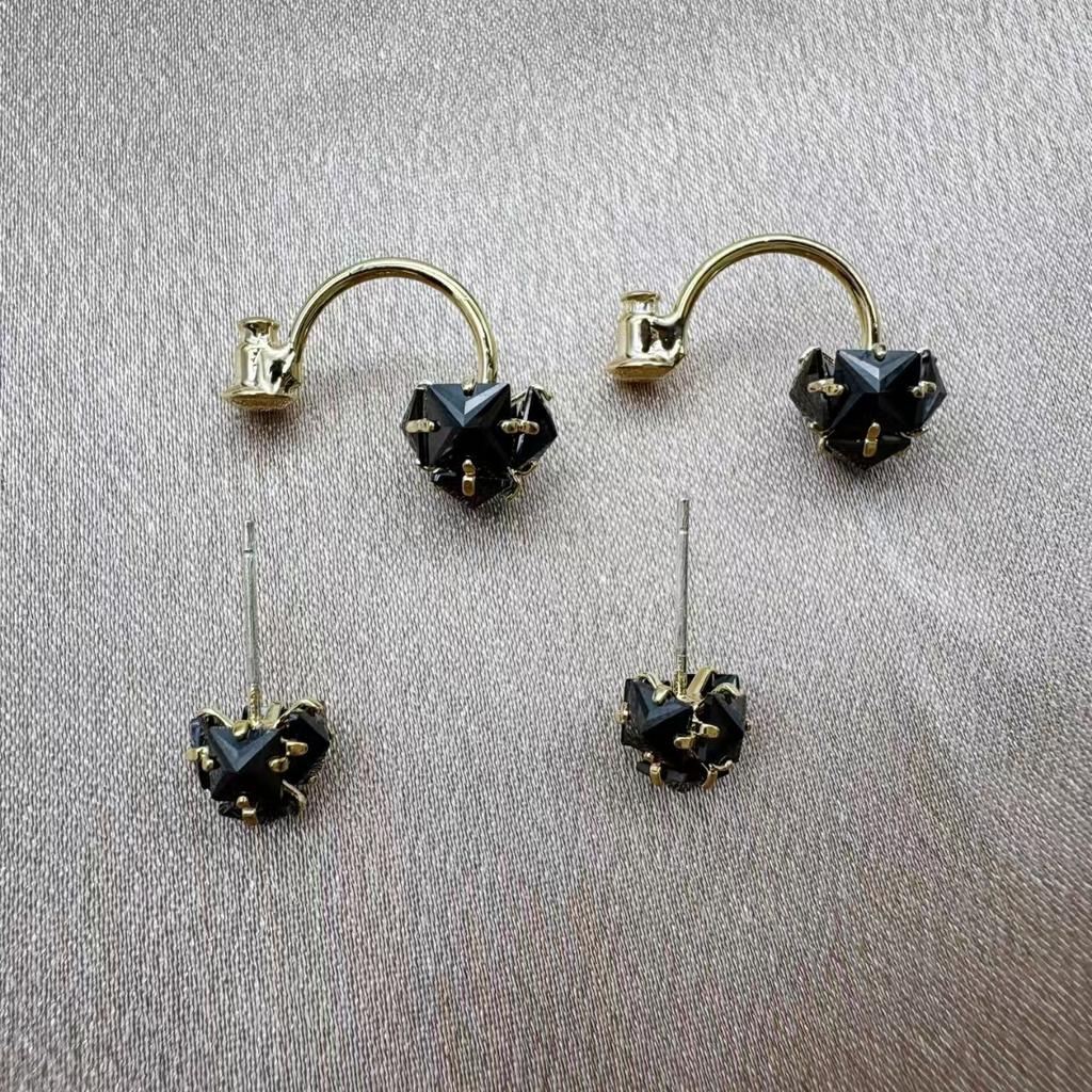 Black Zircon Two Wearing S925 Silver Needle Stud Earrings Niche Light Luxury Earrings Tide Earrings