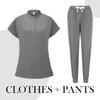 Women's Quick Drying Fabric Solid Color V-neck Pocket Short Sleeved Pants Set Workwear