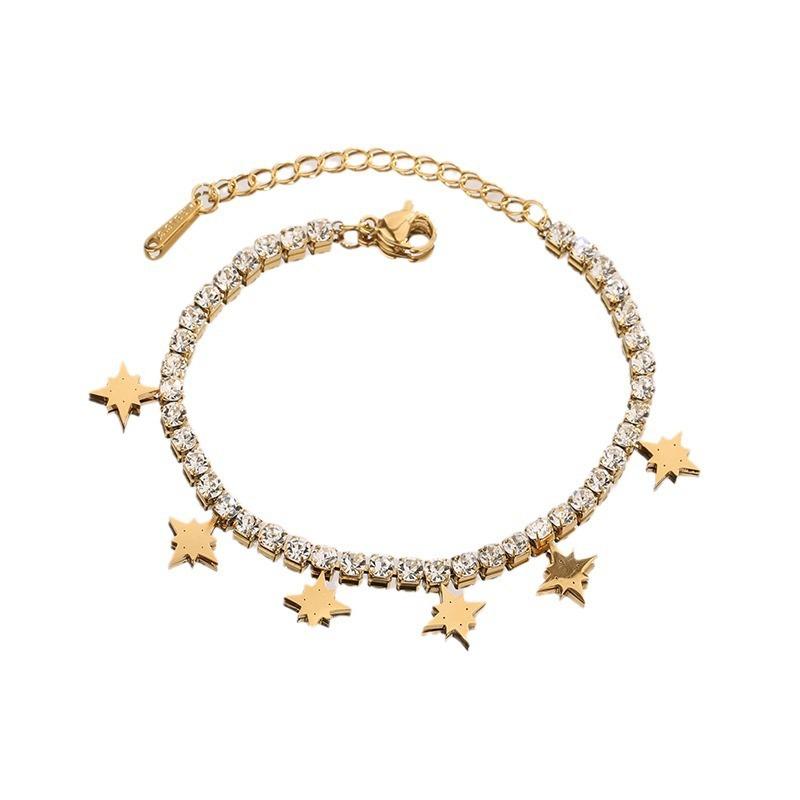 Exaggerated European and American Fashion Full-diamond Star Pendant Titanium Steel Bracelet for Women