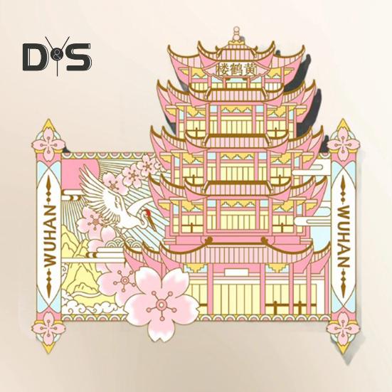 Yellow Cranes Tower Refrigerator Magnet 3D Wuhan Landmark Chinese Style Building Magnetic Fridge Decoration Home Office Kitchen Locker Ornament