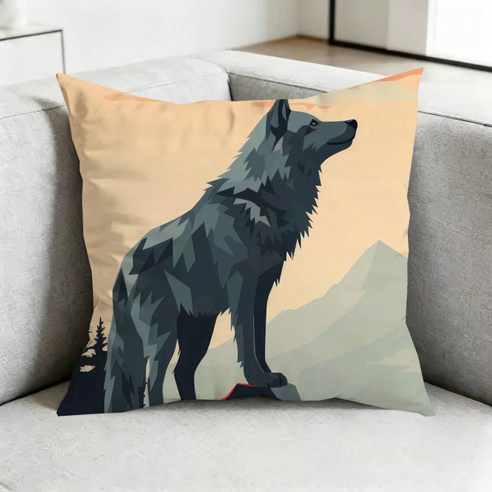 Moon Roaring Wolf-W Square Double-Sided printed Pillow Case Bedroom Bedside Pillow Sofa Cushion Cover Gift