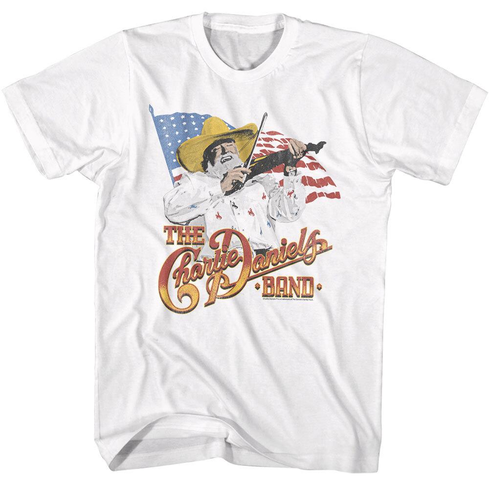 Charlie Daniels Band Rocking The Fiddle American Flag Background Men T Shirt XXXXL