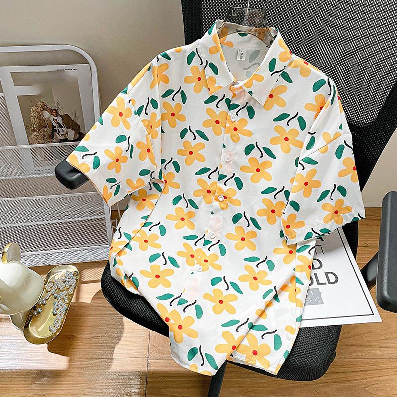 Women's Street Daily Shirt Summer Hawaiian Cartoon Print Casual Loose Shirts Short Sleeve Beach Loose Tops