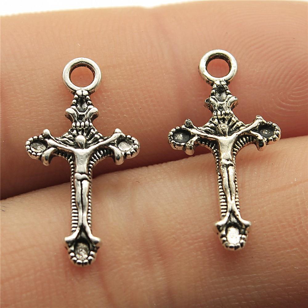 40pcs Tibetan Bronze Silver Color Pendants Antique Jewelry Making DIY Handmade Craft Small Cross Charms For Jewelry Making