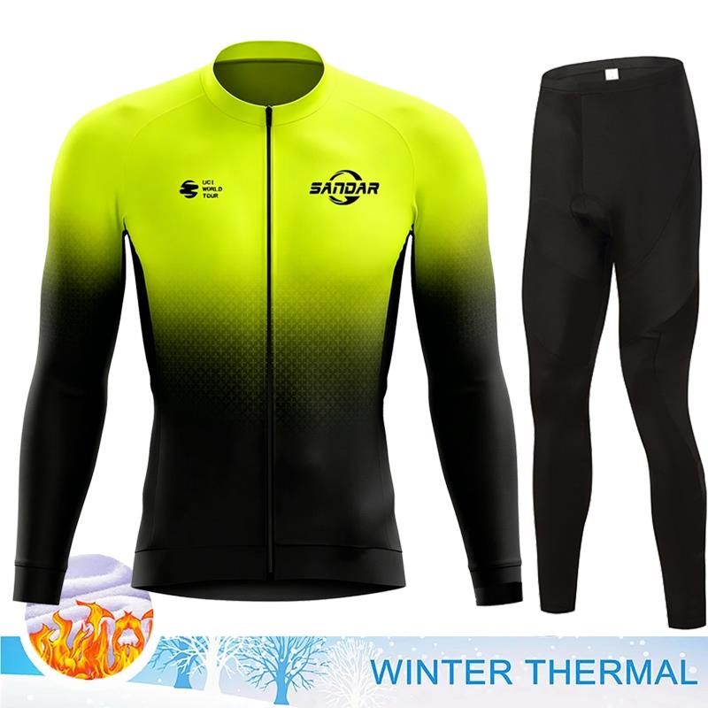 Men Winter Fleece Thermal Jacket MTB Bicycle Clothing Long Sleeve Cycling Jerseys Set Ciclismo Outdoor Warm Cothes Pants