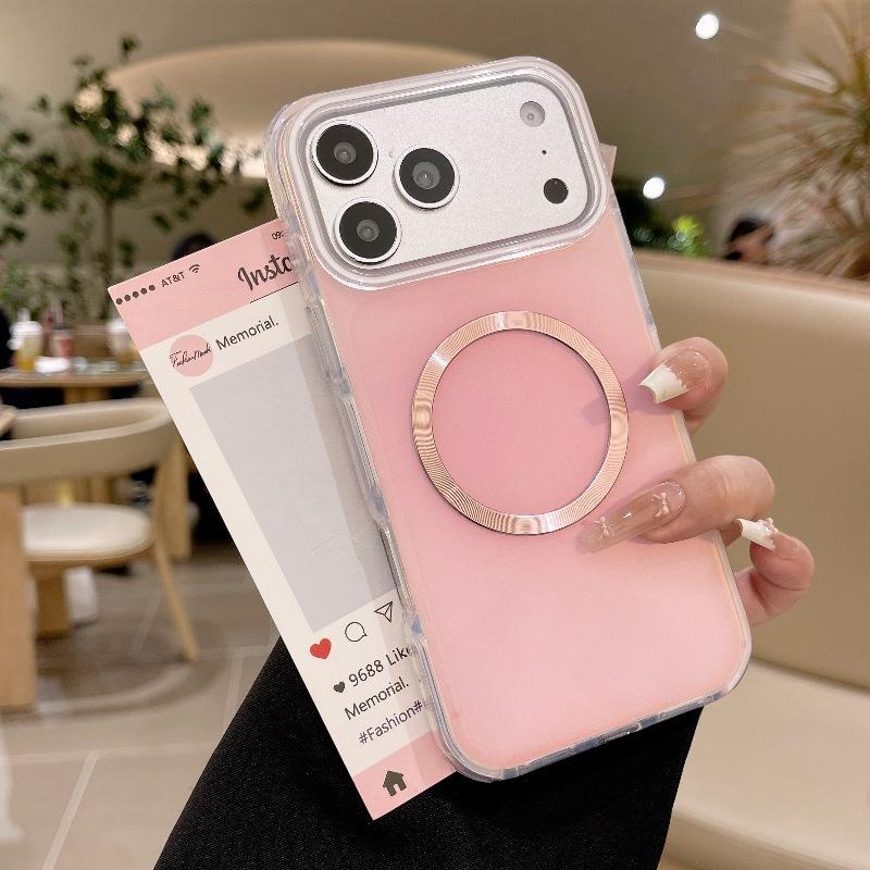 17 Applicable to Apple 16pm round edge colorful oil drip ring magnetic suction 15 mobile phone case iPhone14 anti-drop 13 protective case