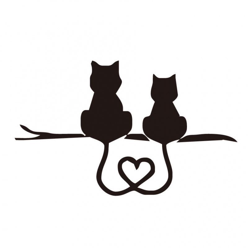 Reflective Cartoon Cat Car Stickers - Two Cute Cats with Hearts Scratch-Decal