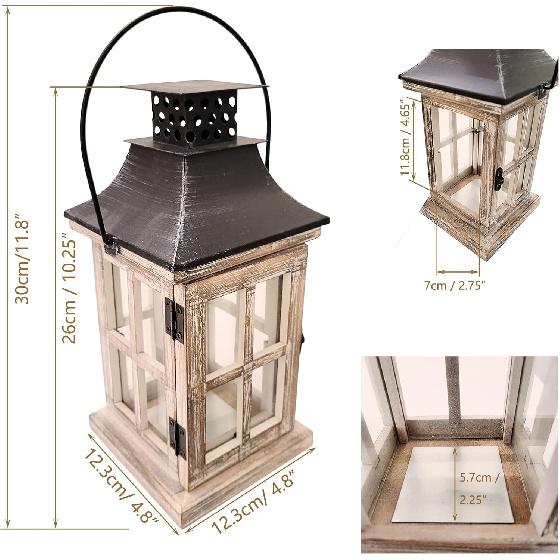 Vintage Wooden Decorative Lantern Candle Holder Rustic Farmhouse Wedding Centerpiece Lantern for Table Mantle Wall Hanging Display Party Home Decor