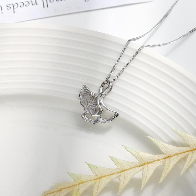 S925 Sterling Silver Ginkgo Leaf Choker Necklace for Women, Minimalist Hollow Pendant, Delicate Sweet Design