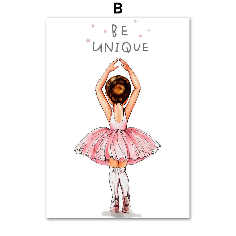 Pink Ballet Girl Rainbow Unicorn Shoes Nursery Wall Art Canvas Painting Posters And Prints Pictures For Baby Kids Room Decor