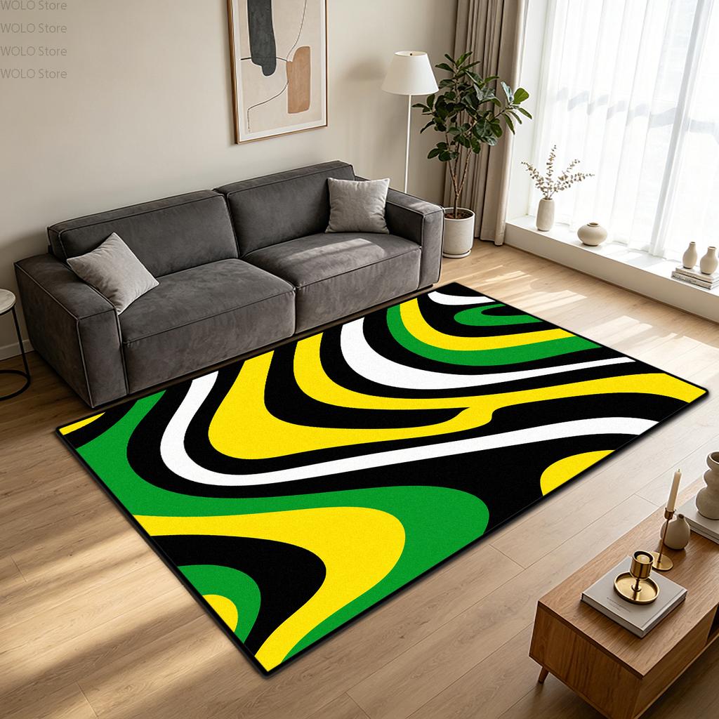 Retro Abstract Green Yellow Black Fluffy Carpet Modern Home Decor Living Room Large Size Rug Non-slip Washable Gaming Floor Mat