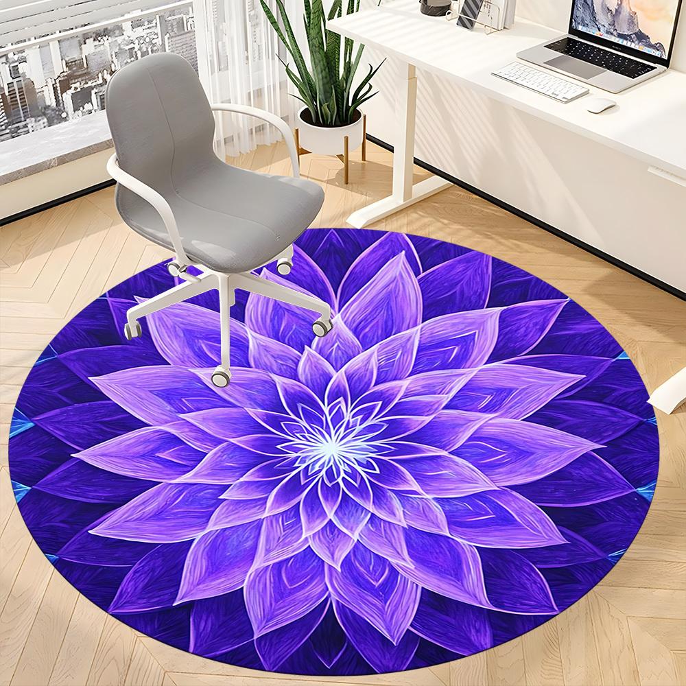 1pc Purple Lotus Chair Carpet for Office, Round Non-Slip Durable Large Size Office Carpet, Suitable for Office, Beautiful Decoration