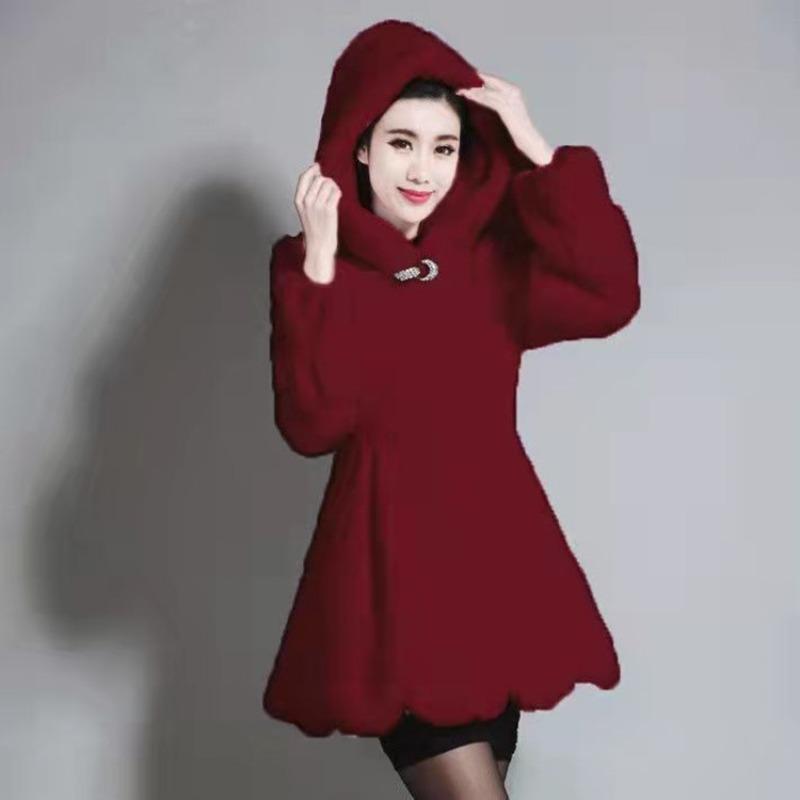 New Women's Imitation Mink Coat Slim Fit and Warm Hooded Imitation Fur Coat Women's Medium and Long