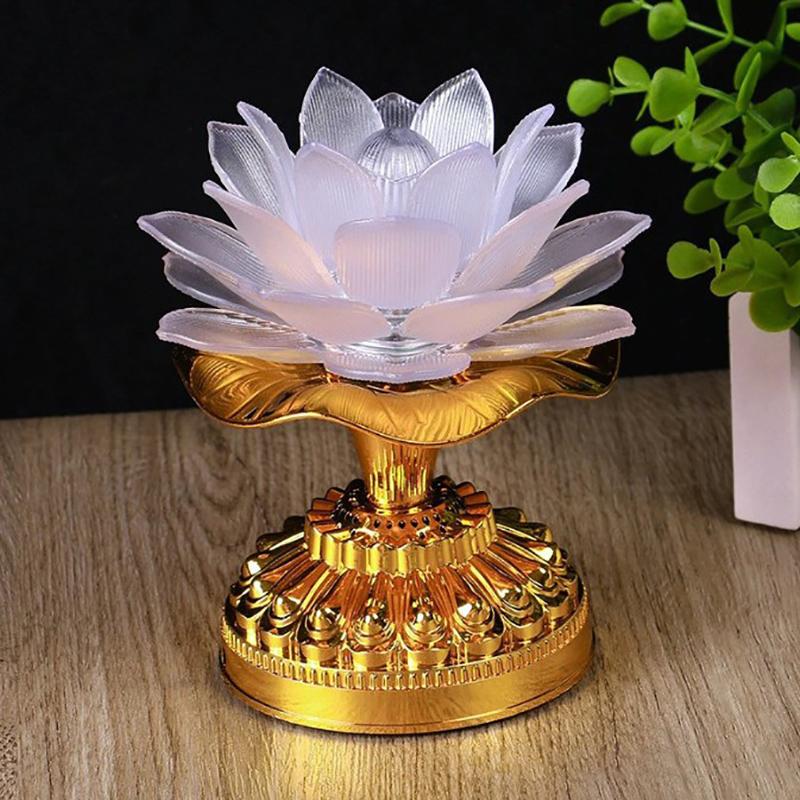 

1 шт., цветная лампа-лотос Будды на батарейках, креативная форма, настольное украшение, светодиодная лампа-лотос, товары для дома