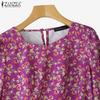 ZANZEA Women Square Neck Casual Loose Floral Print 3/4 Sleeve Blouse