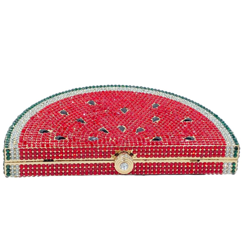 Boutique De FGG Notelty Watermelon Slice Clutch Purses, Women Formal Evening Handbags, Rhinestone Purses and Handbags for Party