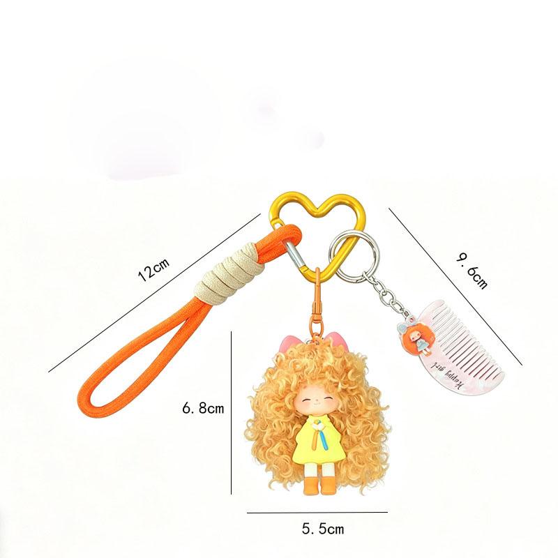 Portachiavi Bambola Ragazza Capelli Disordinati alla Moda, Ciondolo Borsa Figura Cartone Animato Carina, Portachiavi Piccolo Regalo Decorativo