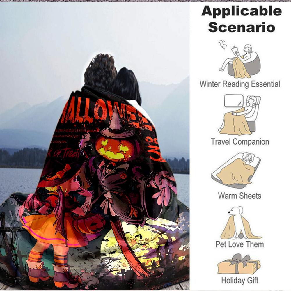 1pc Halloween Pumpkin Blanket, Lightweight Flannel Throw Blanket For Sofa, Bed, Travel, Camping, Living Room, Office, Couch, Chair, And Bed