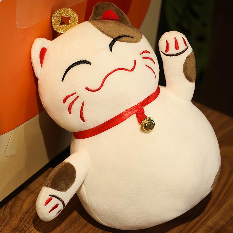 25/35cm Cat Doll Stuffed Smiling Fortune Cat Soft Animal Plush Little Bell Dressed Standing Cat Toy