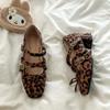 Small retro style leopard print thick heel Mary Jane shoes women's 2025 autumn and winter new square head high heel light mouth single shoes