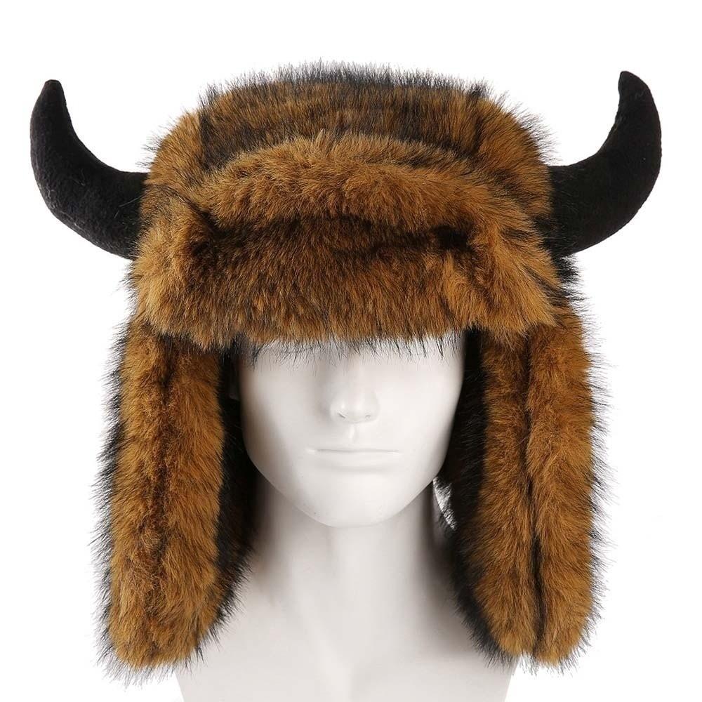 Nerzstruktur Kunstpelzmütze Winddichtes Gewebe Stierhörner Haube Ohrenklappen Kopfbedeckung Pendler Wärme Style 6 brown