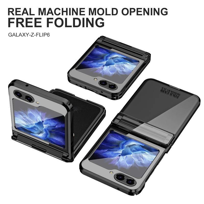 For For Samsung Galaxy Z Flip 7 6 5 4 3 5G Phone Case Fashion Electroplate Transparent Hinge Folding Shockproof Protection Cover