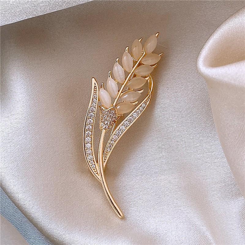 Rhinestone Cat's Eye Wheat Ear Luxury Fashion Brooch - Creative, New Design, Versatile Accessory