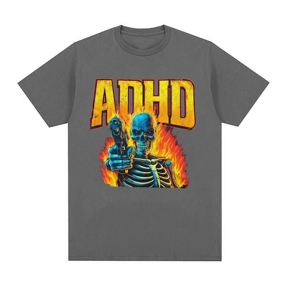 Autism ADHD Funny Skeleton Meme Tshirts Men Women Clothing Vintage Gothic Short Sleeves Tshirt Cotton Summer Oversized T Shirt