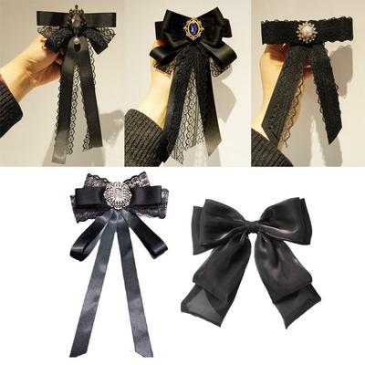 Black Memorial Black Ribbon Bowknot Brooch Polyester Vintage Collar Pretied Necktie Clip Crystal Rhinestones Jewelry Bowtie