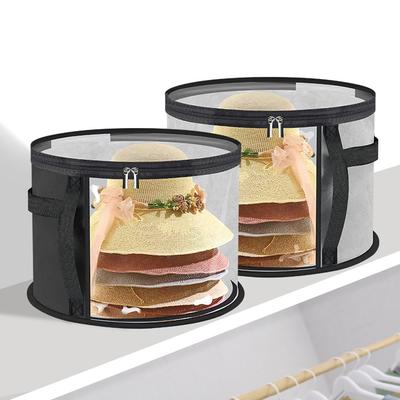 Round Clear Hat Storage Box with Handle Travel Hat Carrier Portable Dustproof Container for Baseball Caps, Bucket Hats & Sun Hats