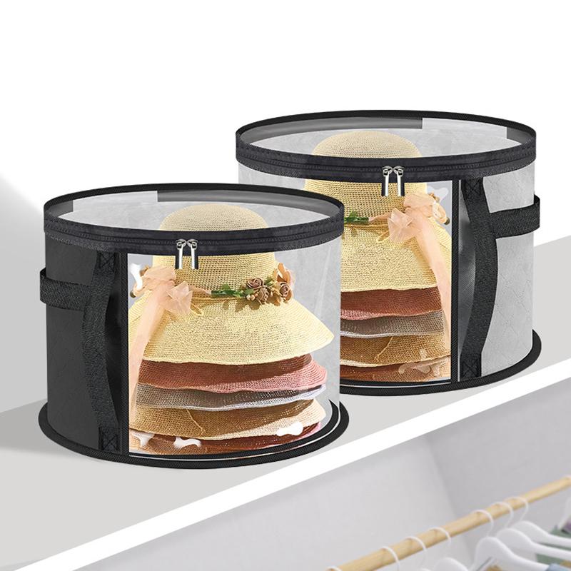 1Pc Clear Portable Collapsible Hat Storage Organizer With Zipper, Large Front Window Design, Fabric Material, Hand Washable