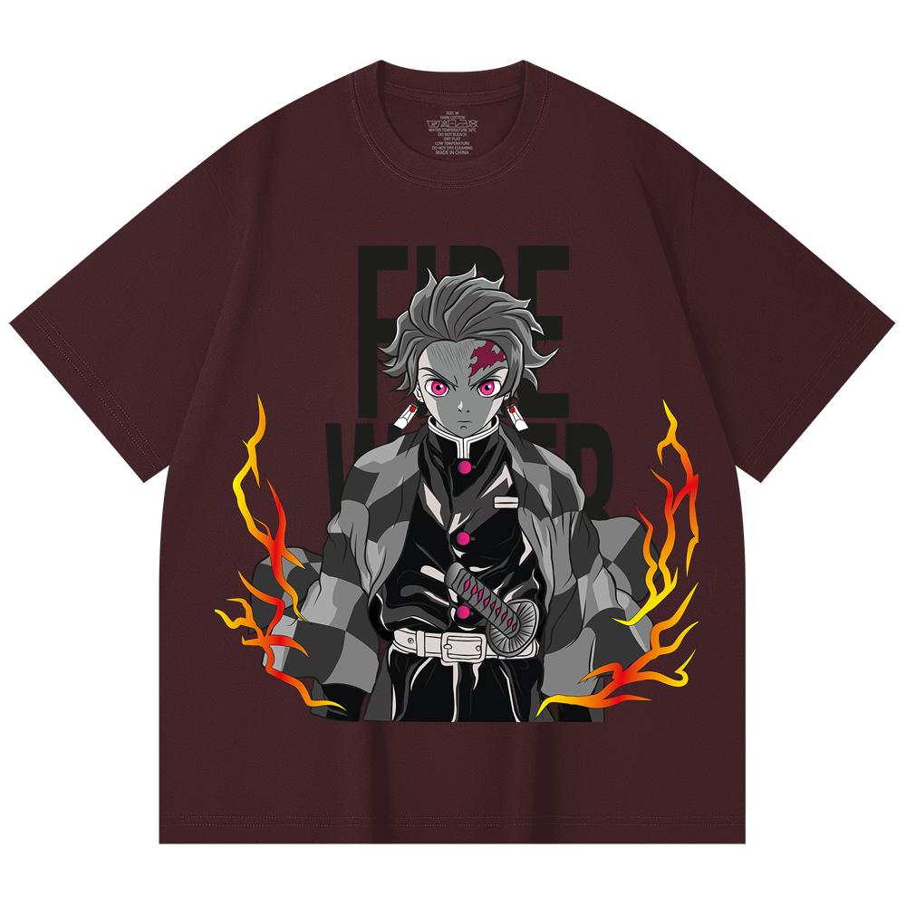 230 Gsm 100% Cotton Demon Slayer V116 Tanjiro Print Unisex Heavy Cotton T Shirt