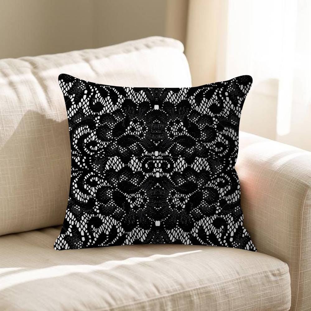 

Black Lace Print Cushion Cover Inches Farmhouse Decor Home Throw Pillow Covers For Couch Decorations 30x30 cm