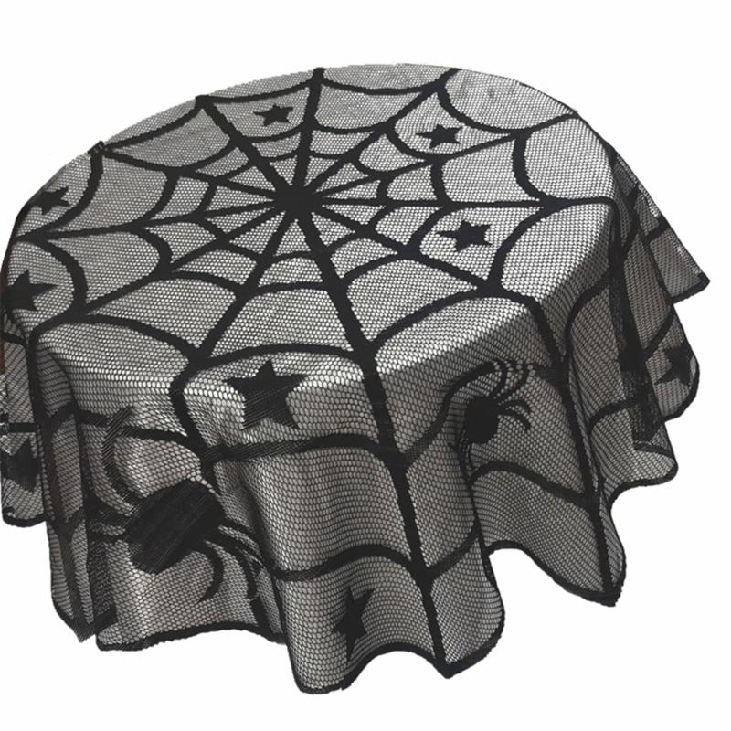 Black Circulars Table Cover Tabletop with Unique Spiderweb Pattern for Modern Dining  Table Toppers Home Textiles