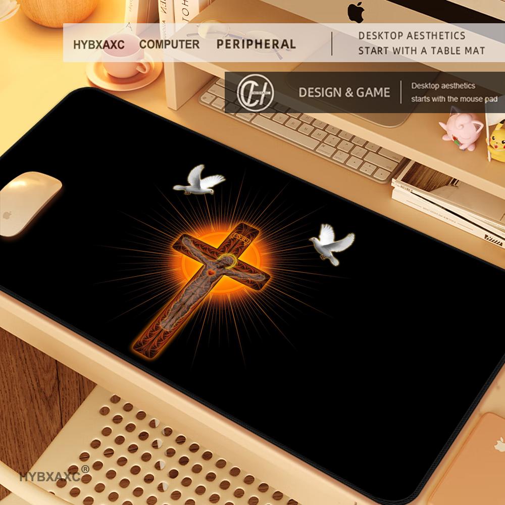 HYBXAXC XXL Umělecký Design Ježíš a Kříž Podložka pod Myš Velká Protiskluzová Gumová Základna Podložka na Stůl Kancelářský Dárek pro Věřící Podložka pod Klávesnici
