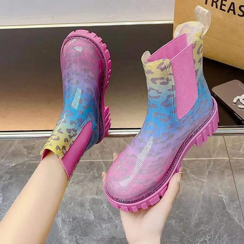 Moda 2024 Damskie Buty Botki Damskie Klasyczne Nowoczesne Botki Damskie Okrągły Nosek Wsuwane Platforma Kwadratowy Obcas Buty Damskie