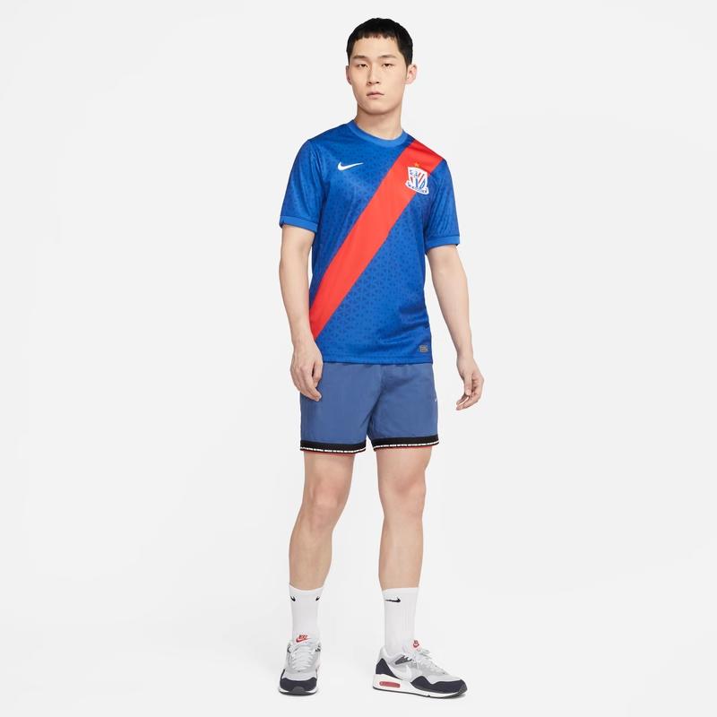 Nike 2021 Shanghai Shenhua Home Fan Jersey, Quick-Dry Short-Sleeve Football Shirt Men Tops Sapphire-Blue CT6191-486