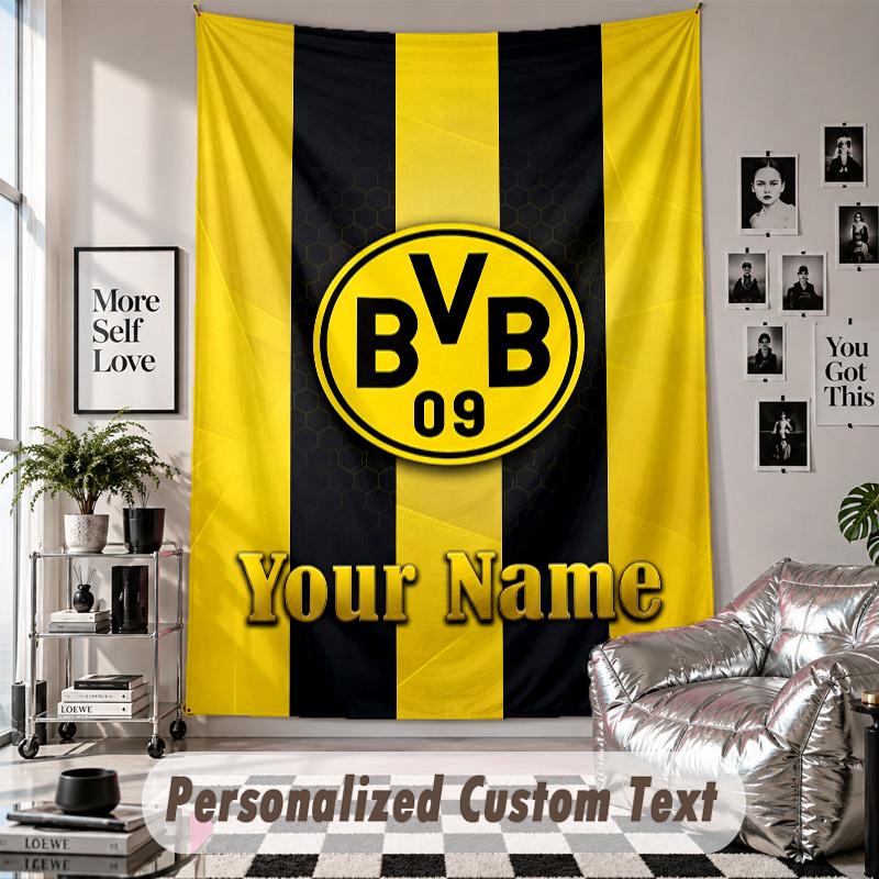 Arazzo da Appendere alla Parete con Nome e Testo Personalizzati, Arazzo Decorativo Borussia Dortmund per Camera da Letto