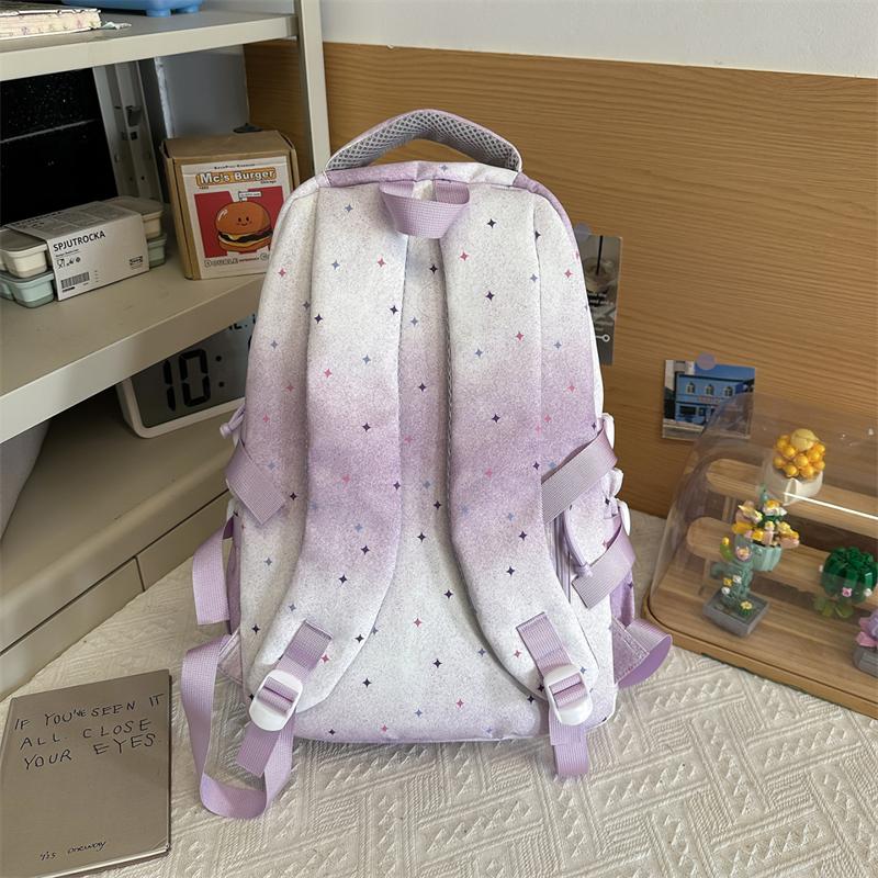 Color Block Women's Backpack Student Schoolbag Large Capacity Star Print Backpack