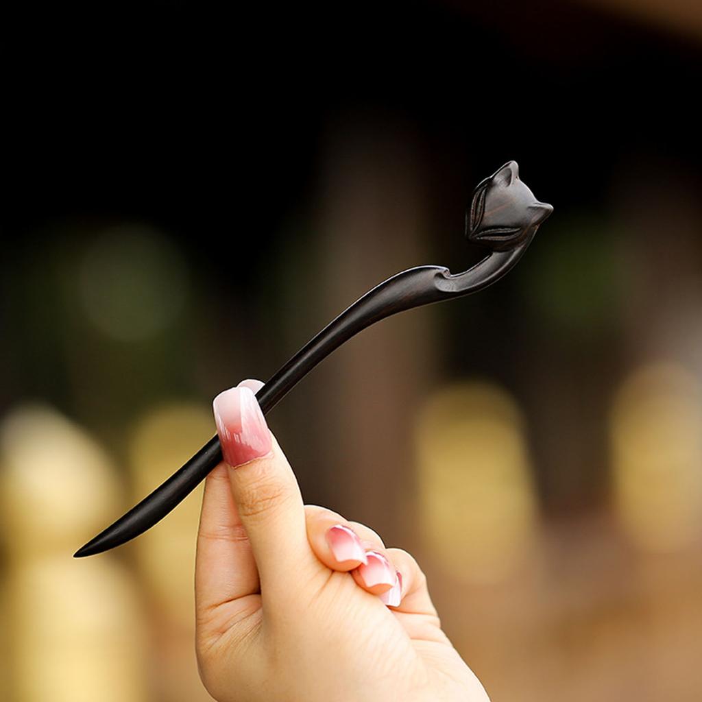 Vintage Elegante Hölzerne Haarnadel Simuliertes Glas Lotus Design Chinesischer Stil Haarspange Antiker Stil Minimalistische Haarnadel Für Frauen