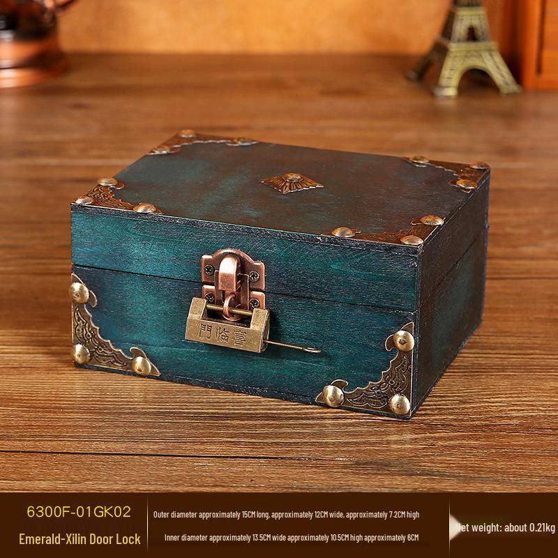 Vintage Wooden Jewelry and Storage Box with Lock